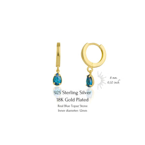 925 Sterling Silver December Birthstone Earrings-Blue Topaz Hoop Earrings Vertical London Jewellery