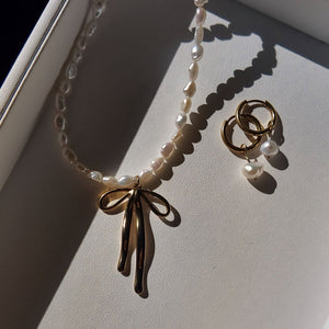 Pearl Bow Choker Necklace Vertical London Jewellery