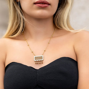 Modern Ethnic Necklace-Gold Chandelier Pendant Vertical London Jewellery