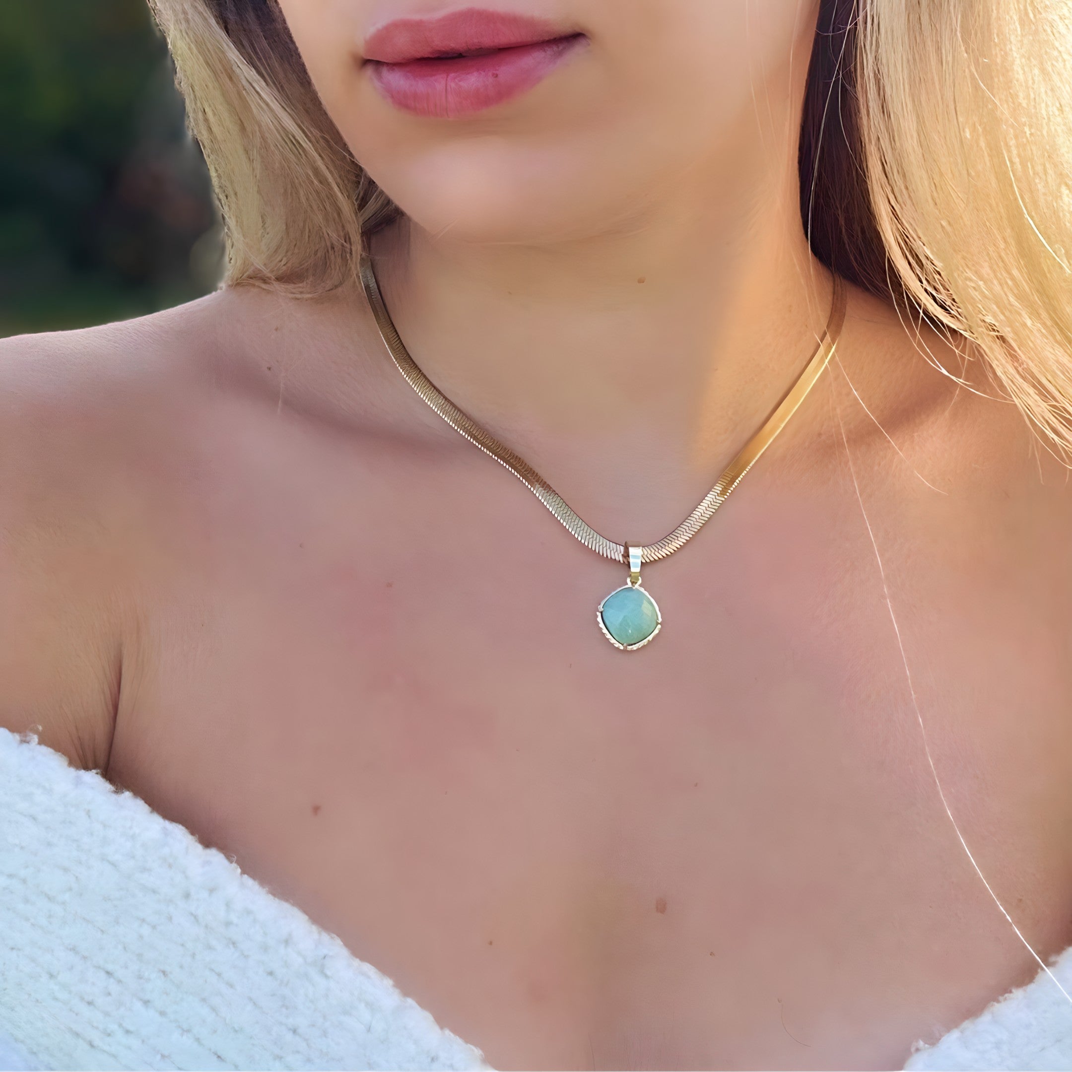 Amazonite Minimalist Gold Necklace Vertical London Jewellery