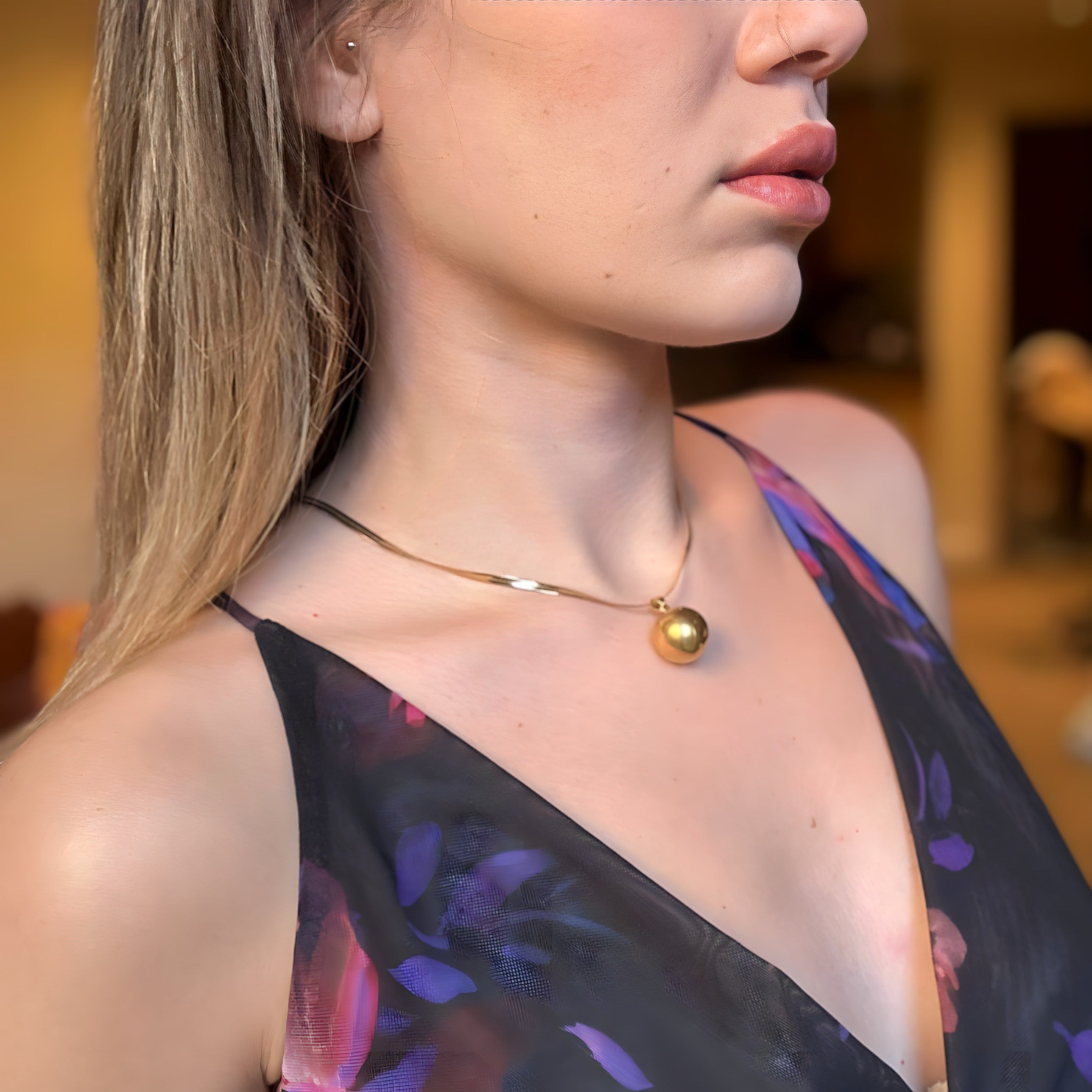 Gold Ball Pendant Chain Vertical London Jewellery