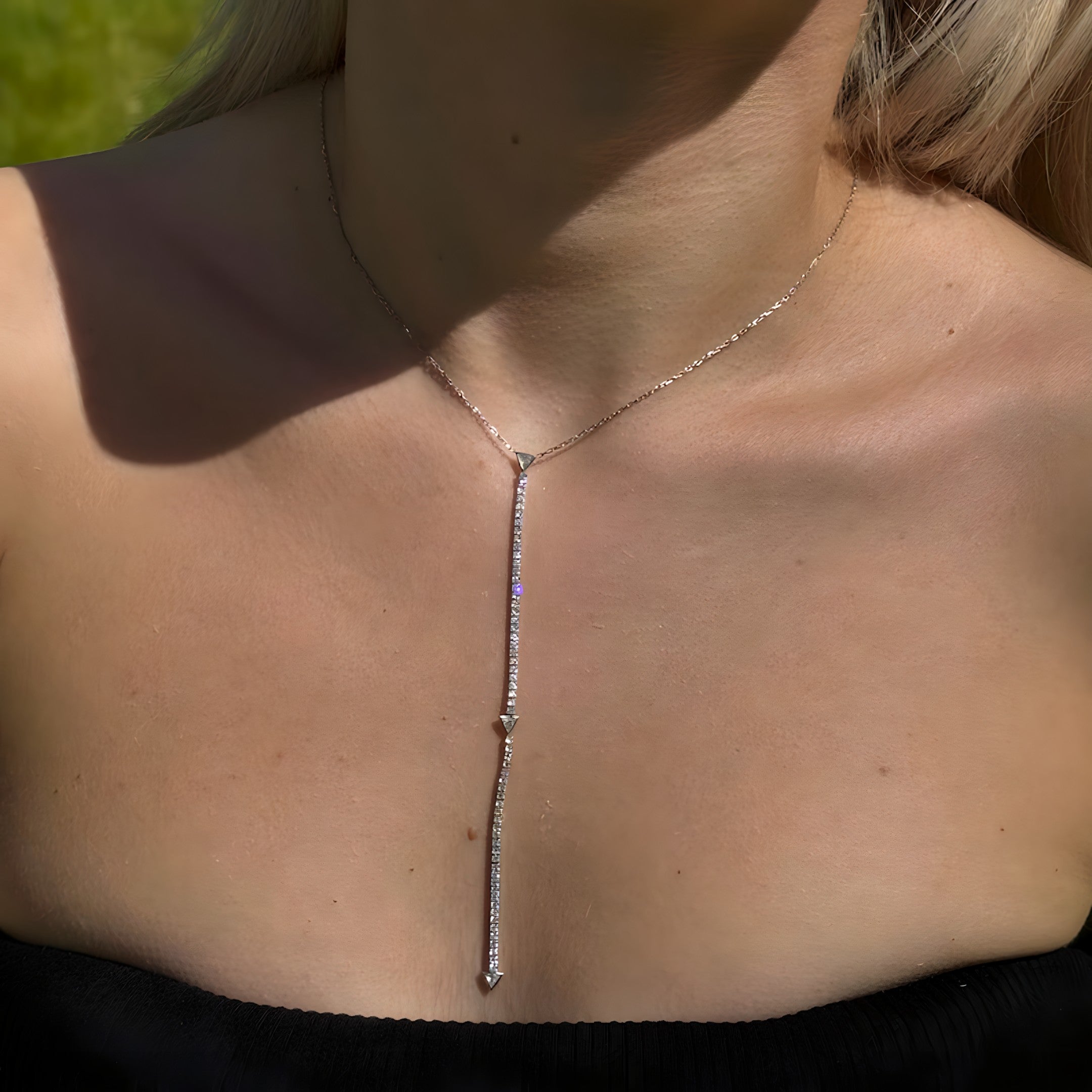 925 Sterling Silver Lariat Y Long Necklace Vertical London Jewellery