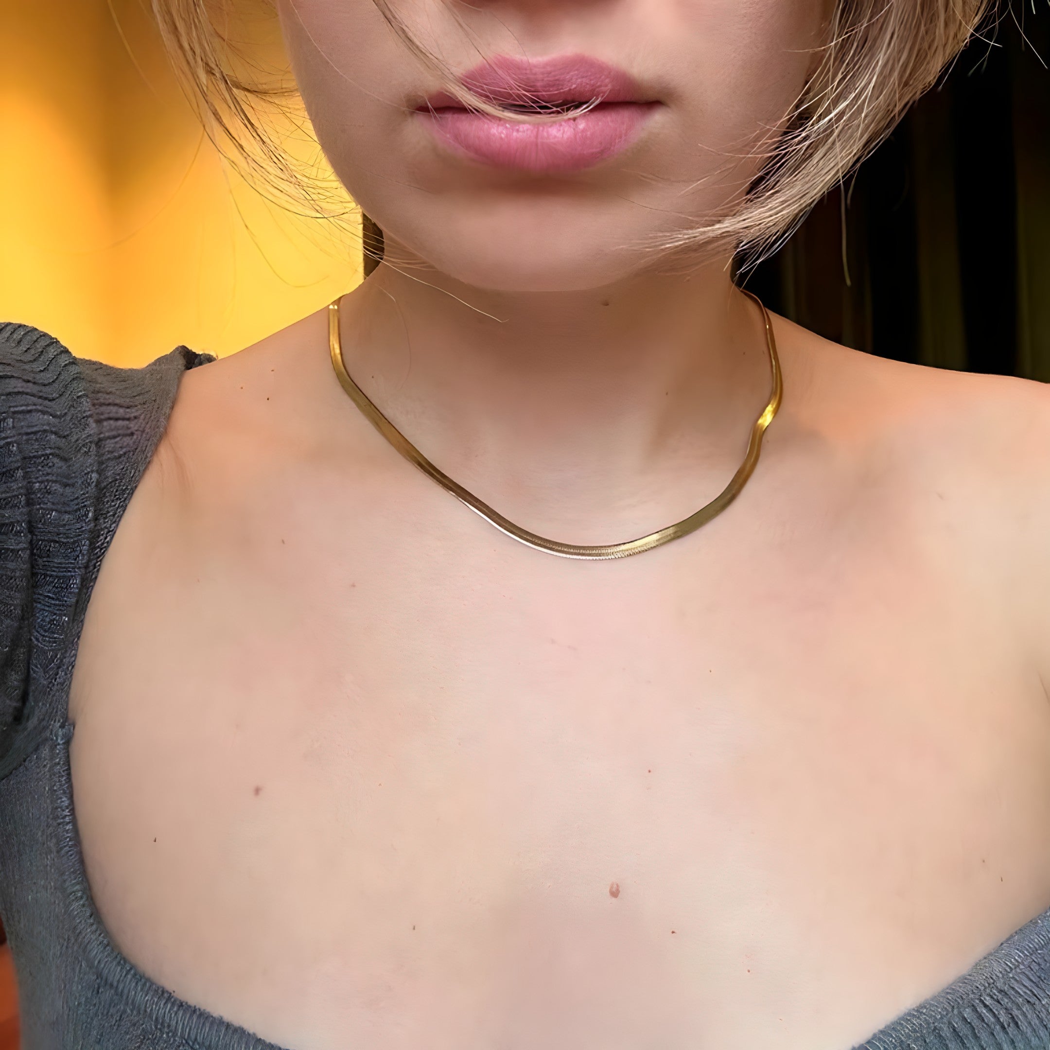 Gold Snake Chain Necklace-Herringbone Chain Vertical London Jewellery