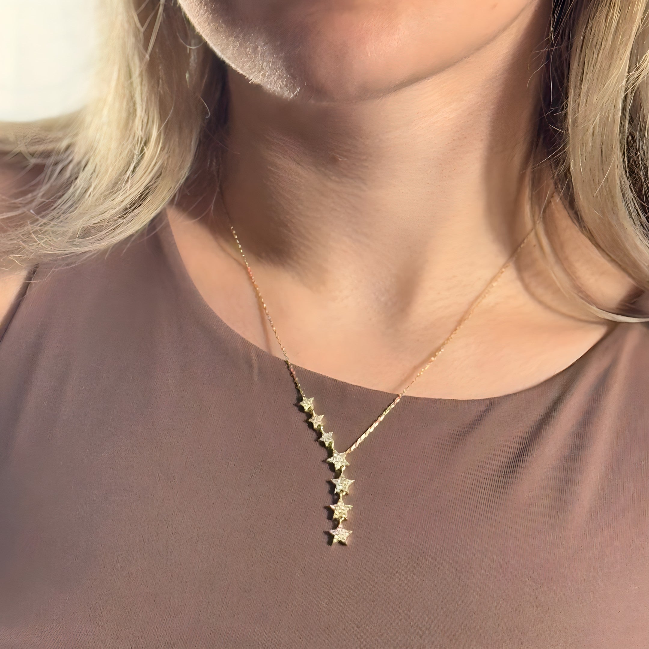 925 Sterling Silver Star Lariat Necklace Vertical London Jewellery