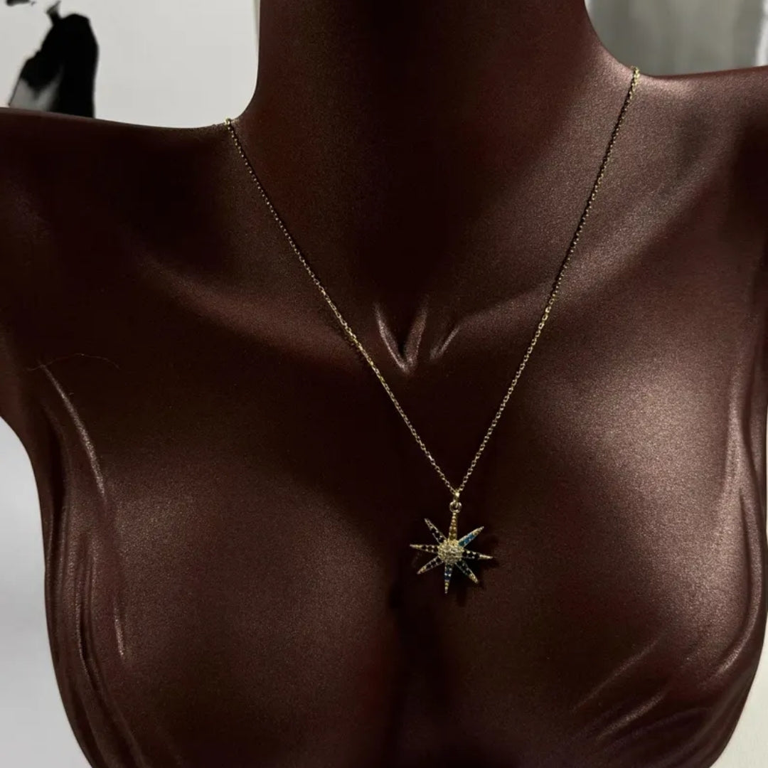 925 Sterling Silver Star Gold Necklace Vertical London Jewellery