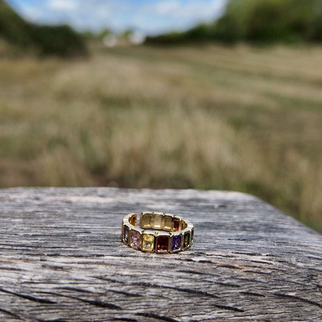 Rainbow Cubic Zircon Ring Vertical London Jewellery