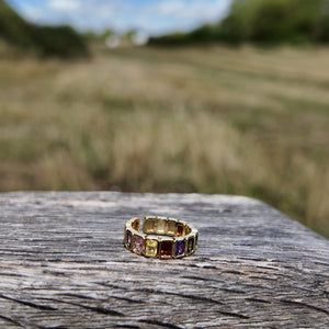 Rainbow Cubic Zircon Ring Vertical London Jewellery