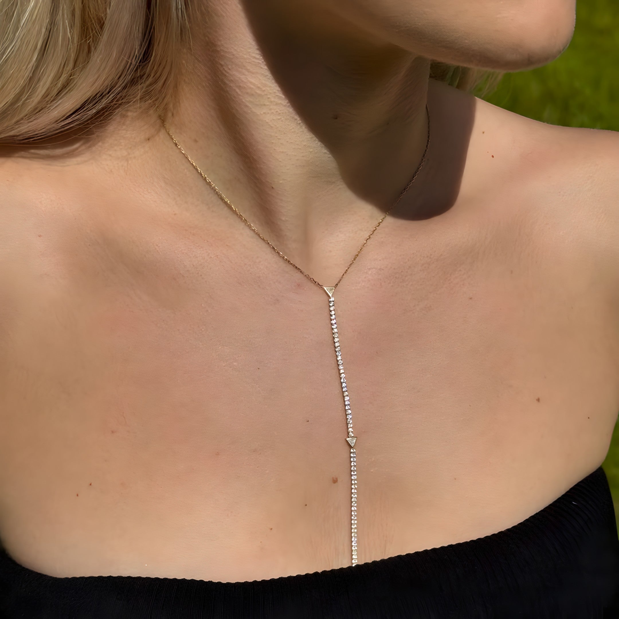 925 Sterling Silver Gold Lariat Y Long Necklace Vertical London Jewellery