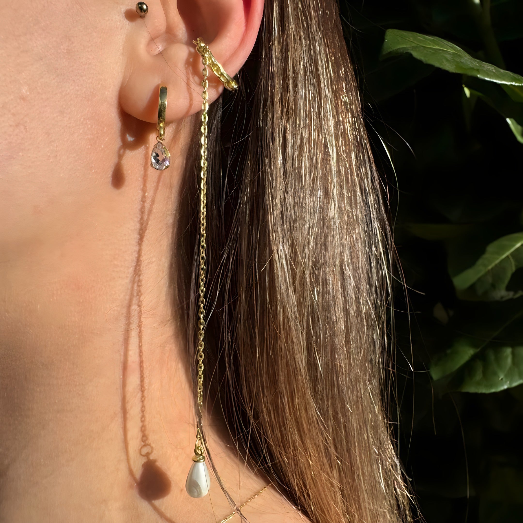 925 Sterling Silver Pearl Drop Ear Cuff Clips Earrings Vertical London Jewellery