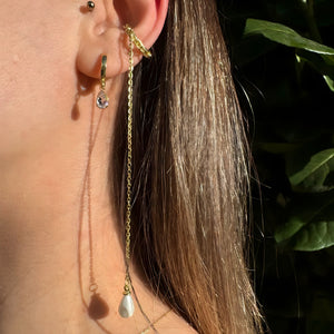 925 Sterling Silver Pearl Drop Ear Cuff Clips Earrings Vertical London Jewellery