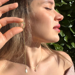 925 Sterling Silver Pearl Drop Ear Cuff Clips Earrings Vertical London Jewellery
