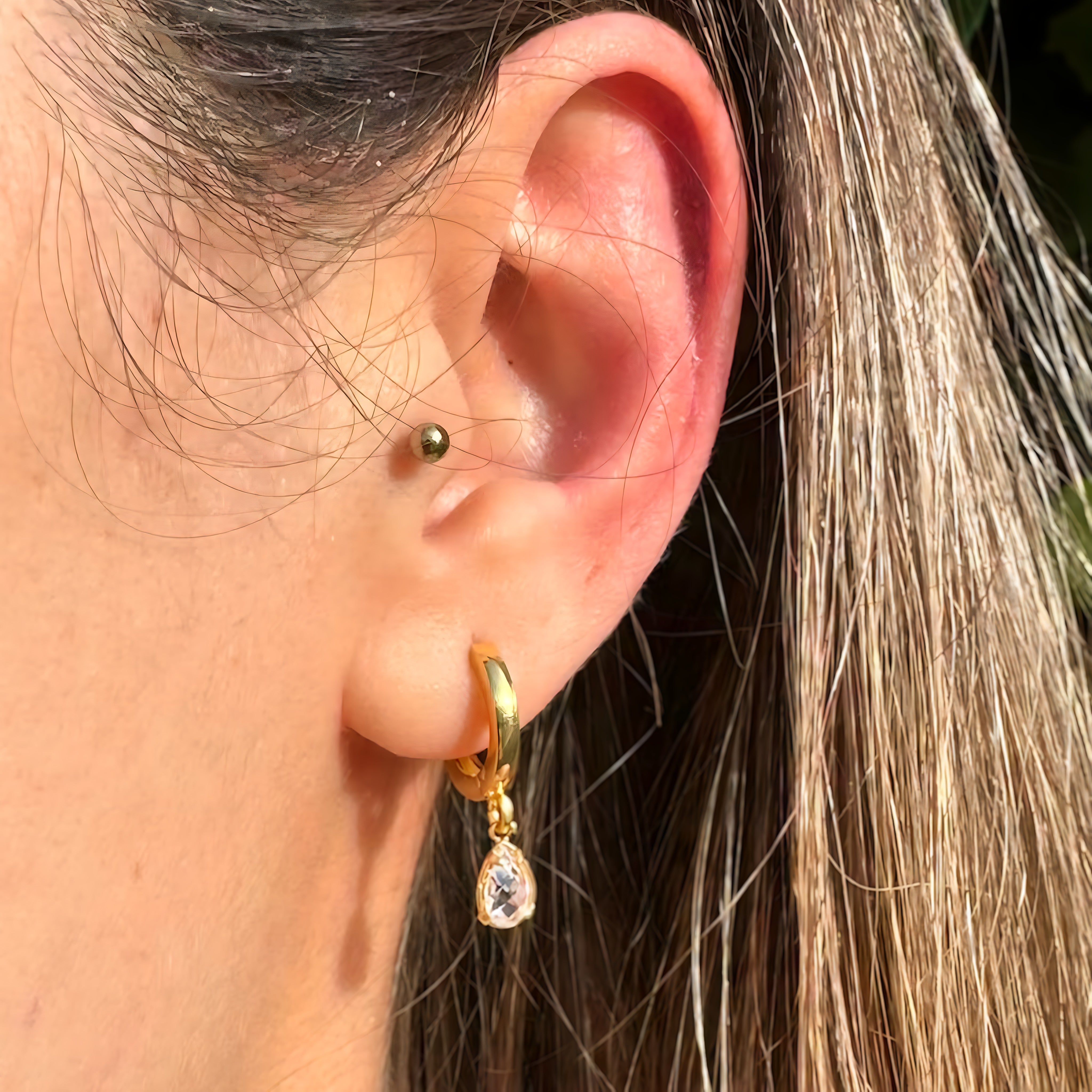 925 Sterling Silver April Birthstone Earrings-Clear Quartz Hoop Earrings Vertical London Jewellery