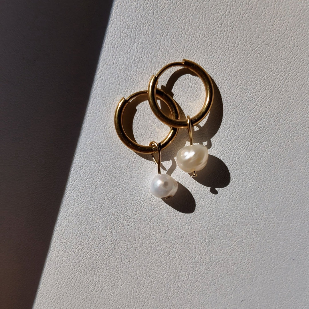 Freshwater Pearl Small Hoop Earrings Vertical London Jewellery