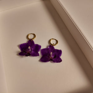 Mini Purple Orchid Earrings Vertical London Jewellery