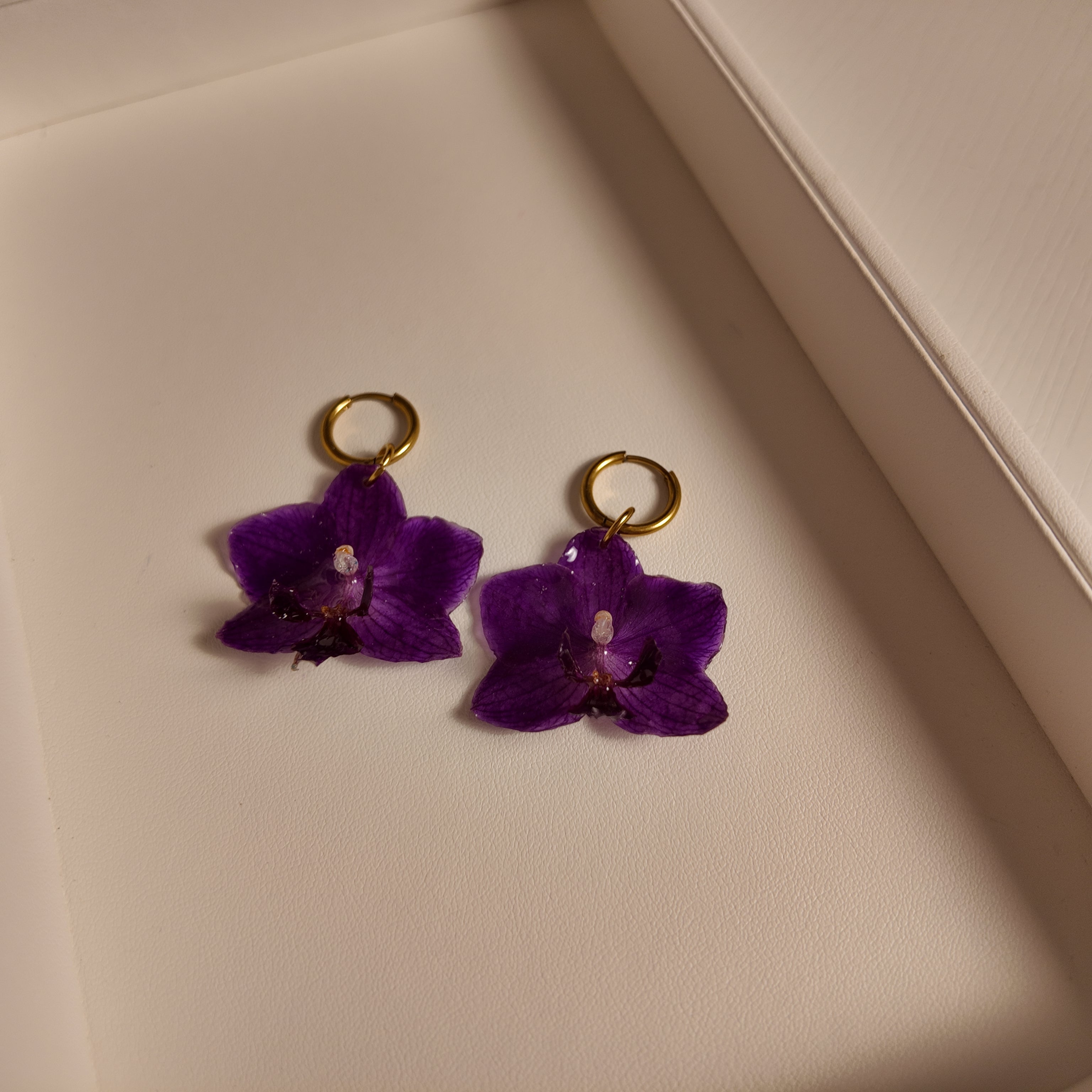 Mini Purple Orchid Earrings Vertical London Jewellery