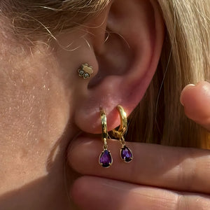 925 Sterling Silver February Birthstone Earrings-Amethyst Hoop Earrings Vertical London Jewellery