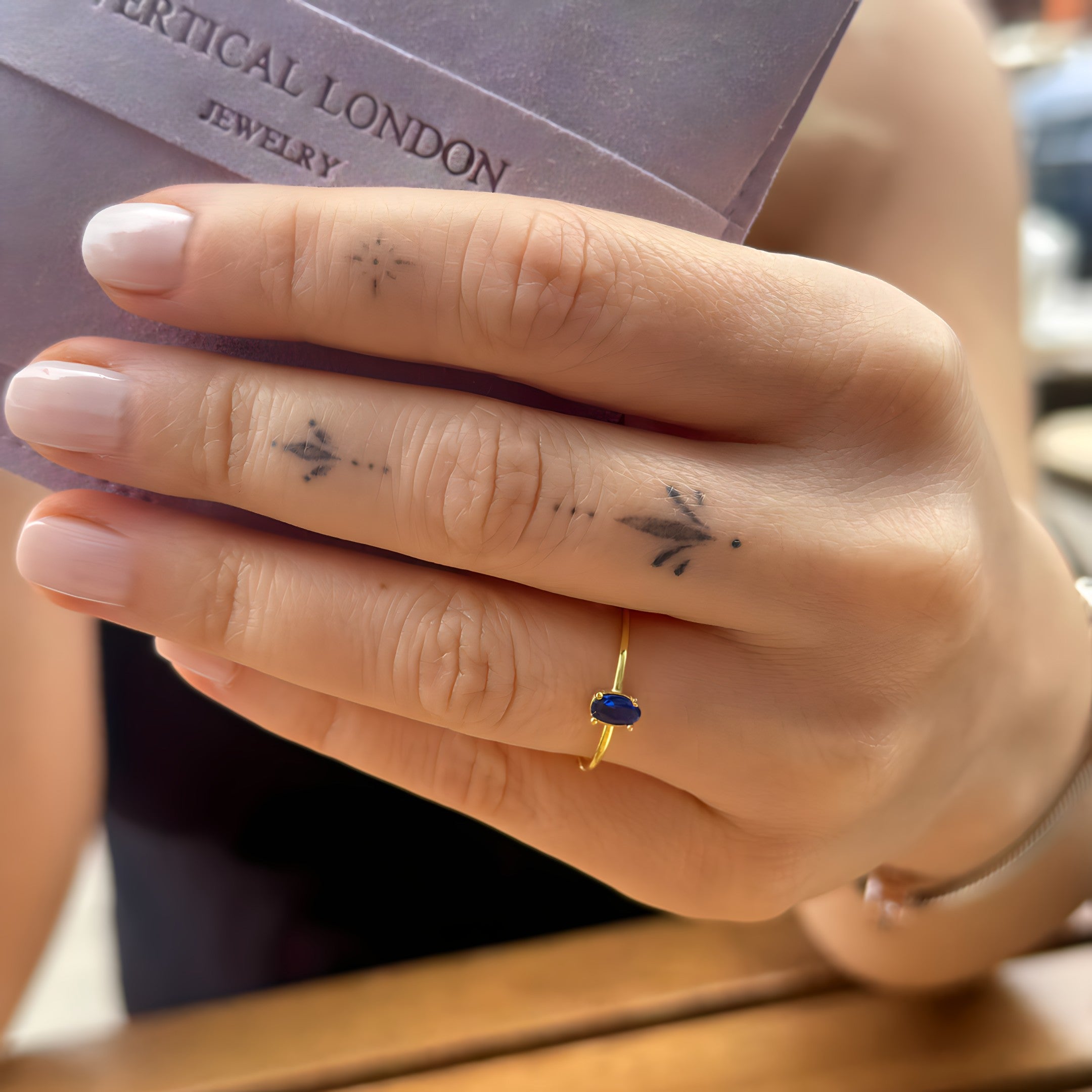 925 Sterling Silver September Birthstone Ring-Sapphire Ring Vertical London Jewellery