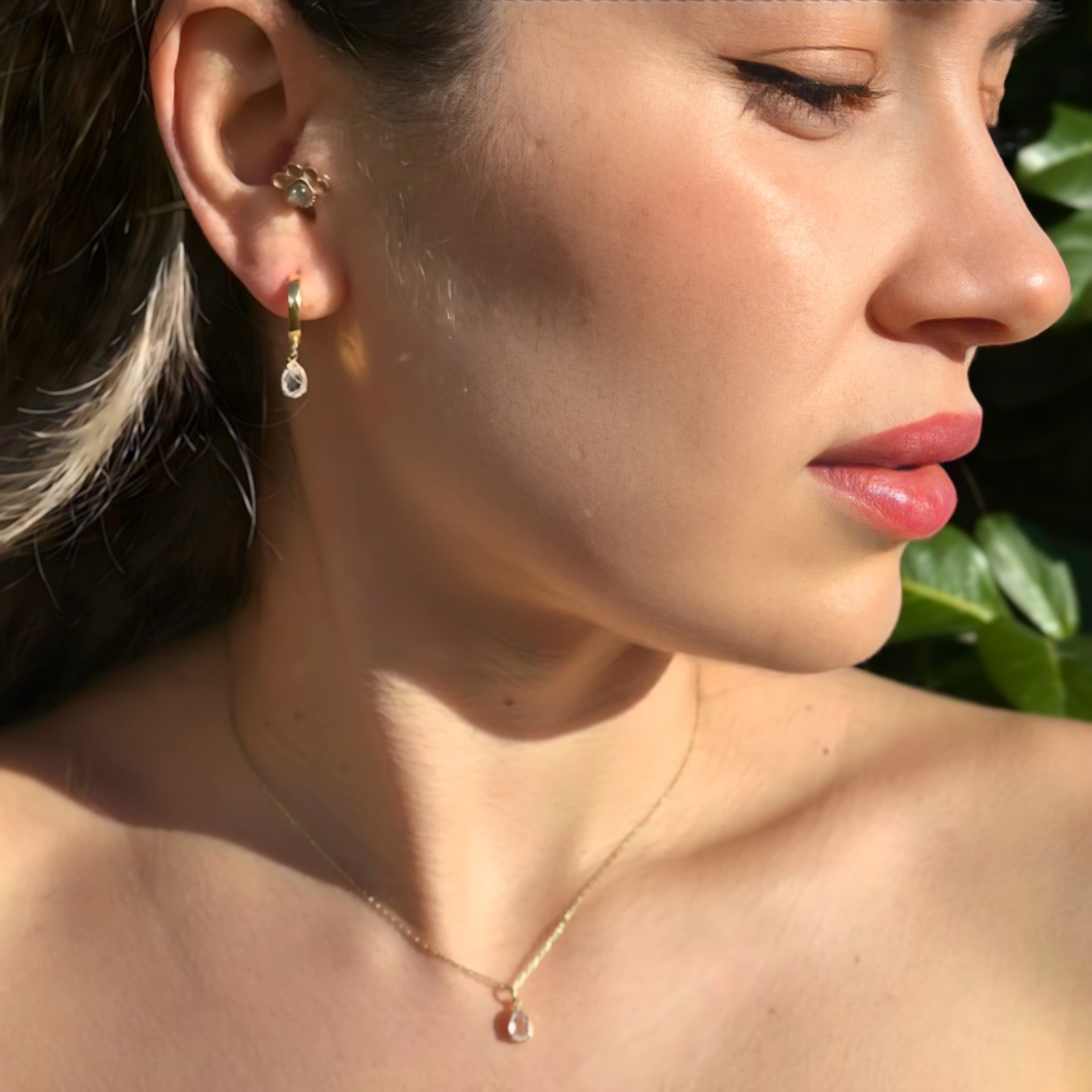 925 Sterling Silver April Birthstone Earrings-Clear Quartz Hoop Earrings Vertical London Jewellery