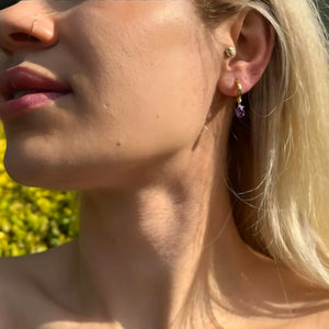 925 Sterling Silver February Birthstone Earrings-Amethyst Hoop Earrings Vertical London Jewellery