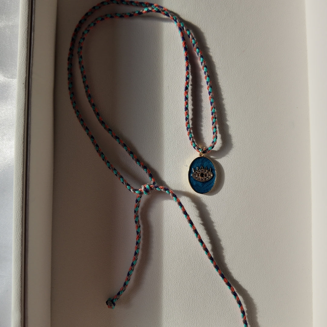 Evil Eye Charm Necklace Vertical London Jewellery