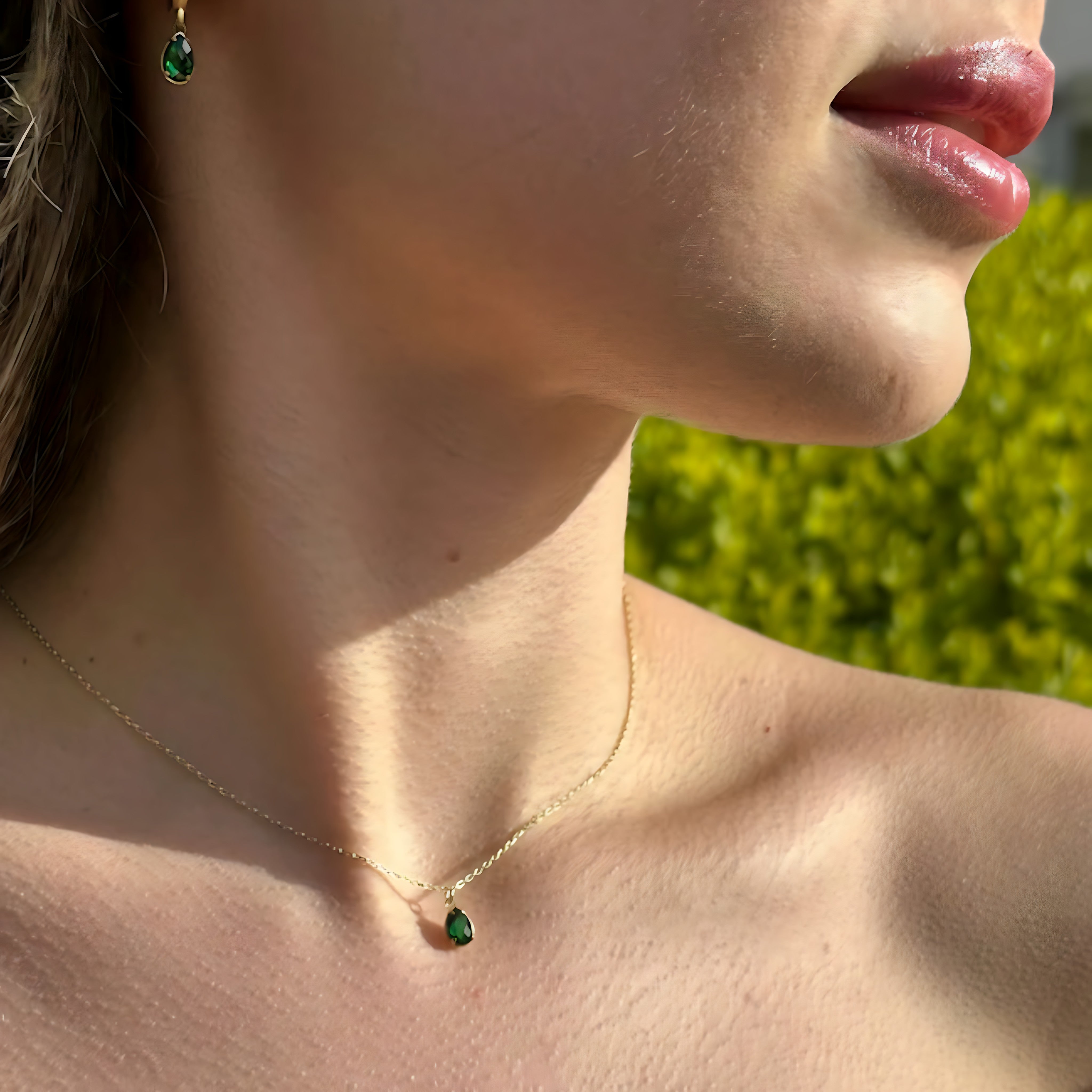 925 Sterling Silver May Birthstone Necklace-Emerald Necklace Vertical London Jewellery