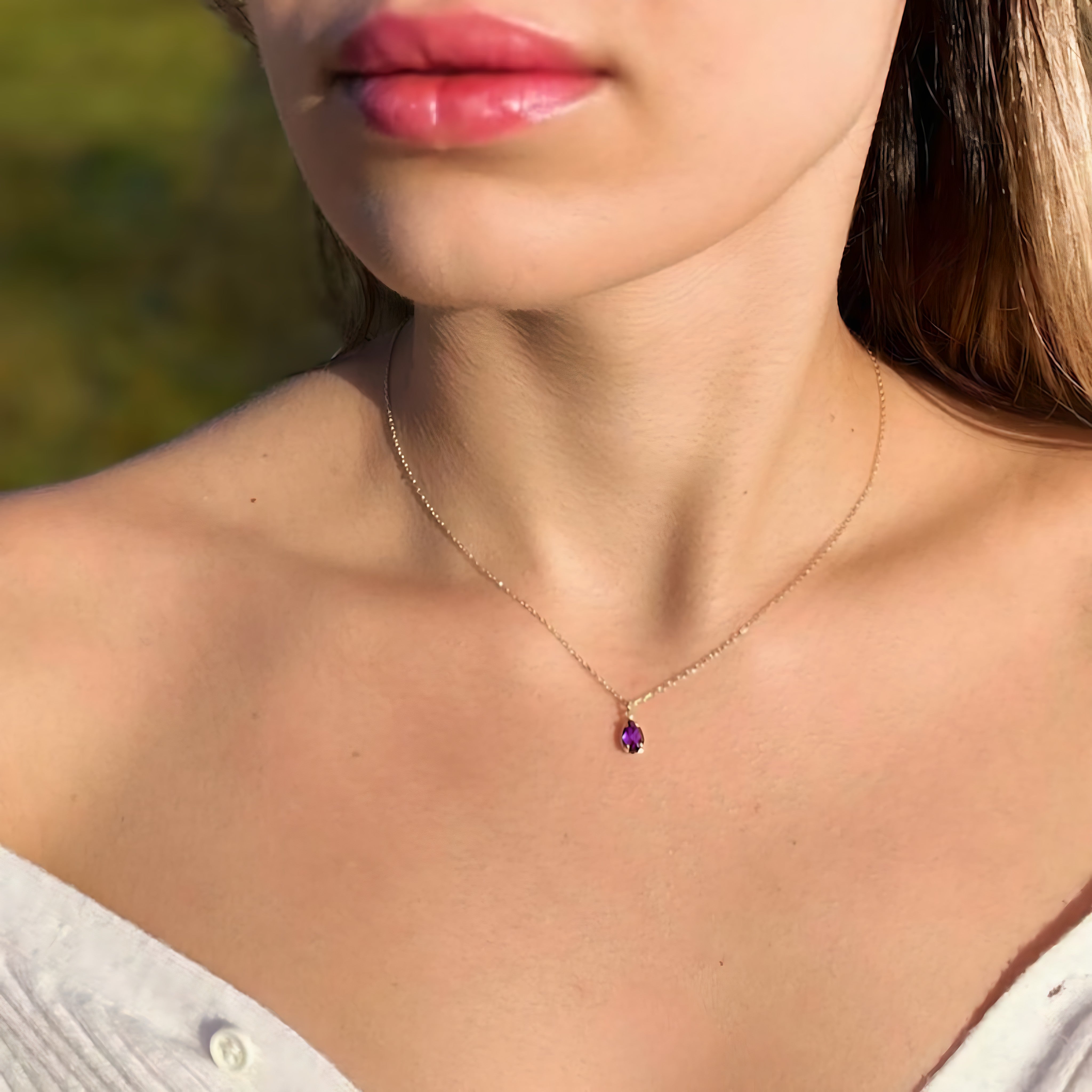 925 Sterling Silver February Birthstone Necklace-Amethyst Necklace Vertical London Jewellery