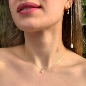 925 Sterling Silver April Birthstone Necklace-Clear Quartz Necklace Vertical London Jewellery