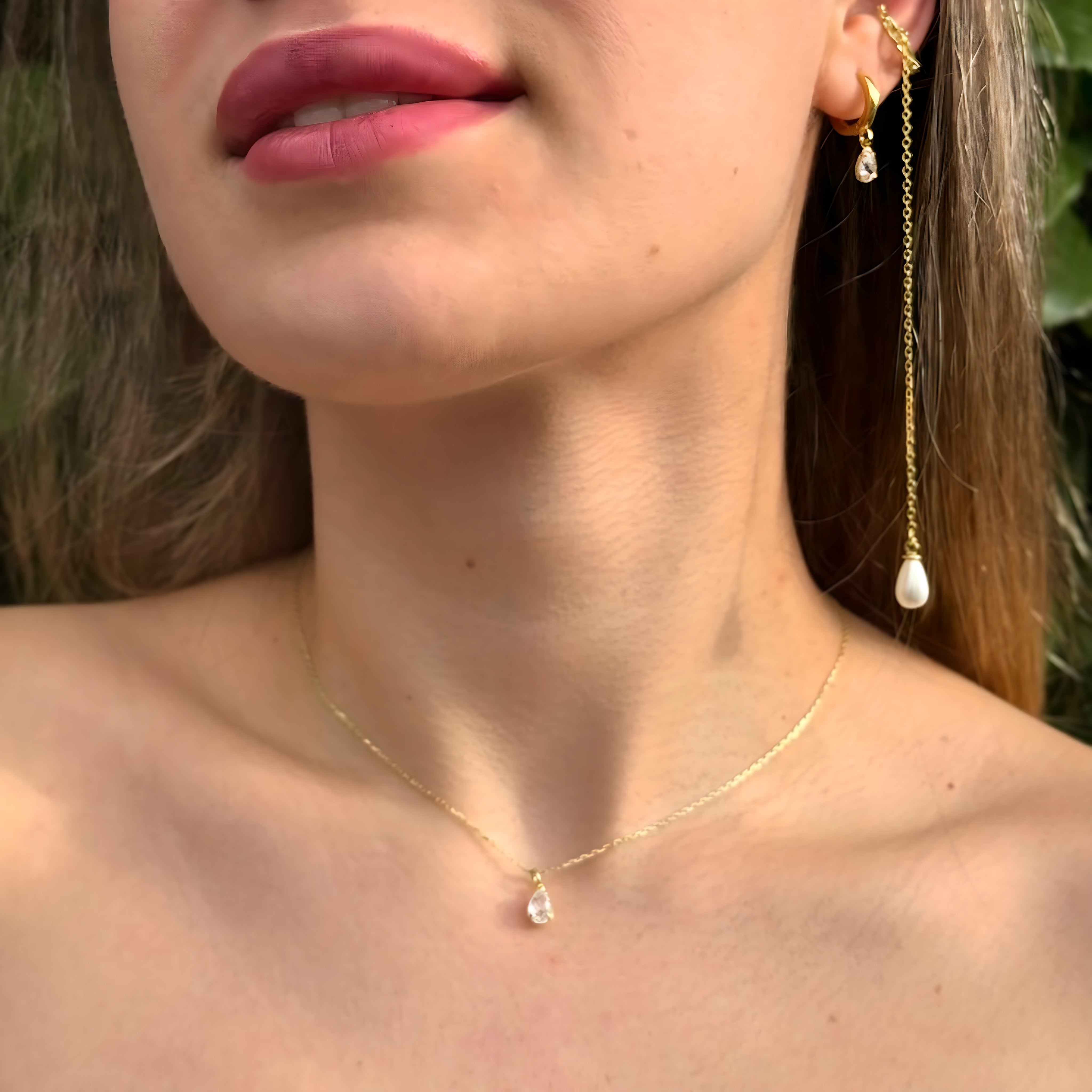 925 Sterling Silver April Birthstone Necklace-Clear Quartz Necklace Vertical London Jewellery