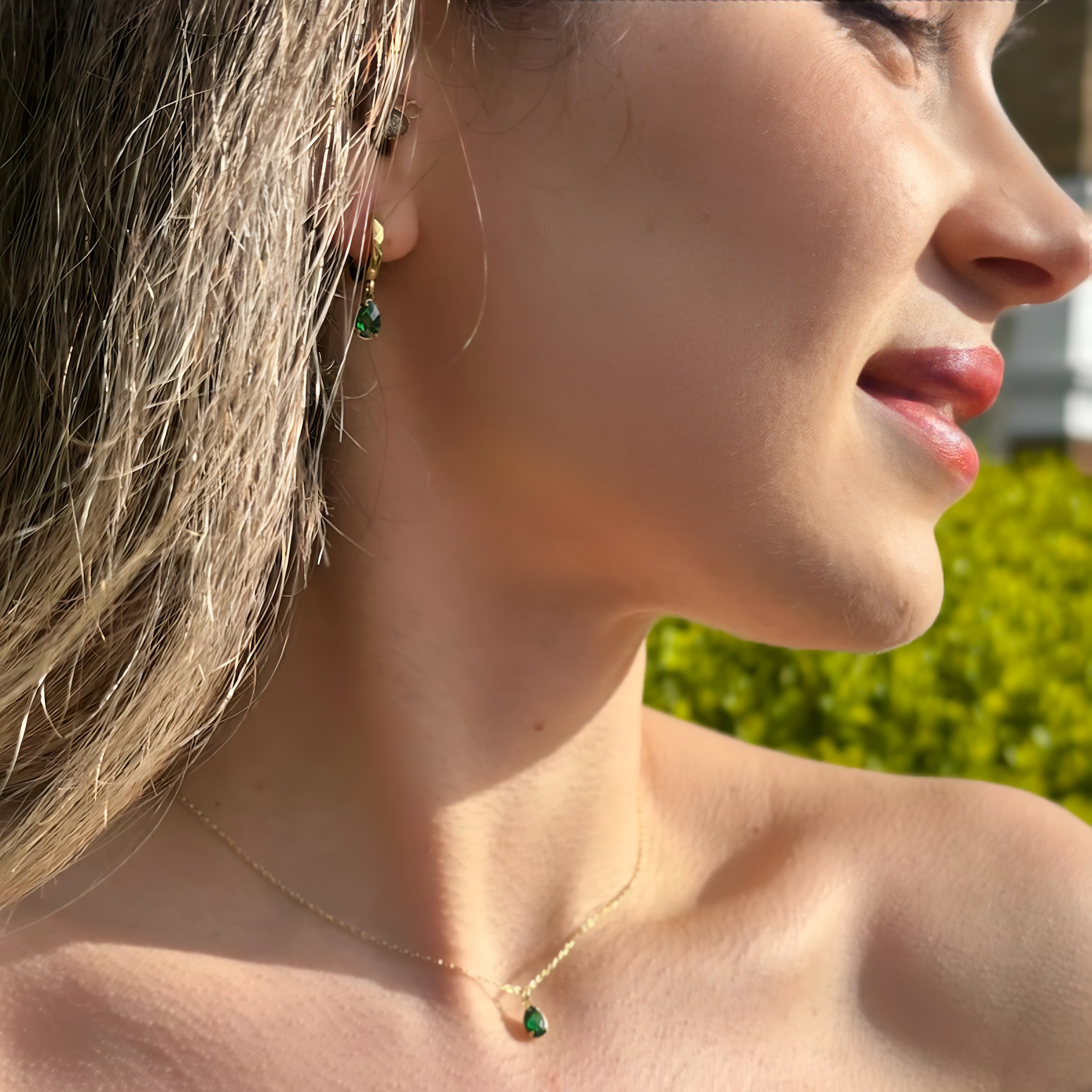 925 Sterling Silver May Birthstone Necklace-Emerald Necklace Vertical London Jewellery