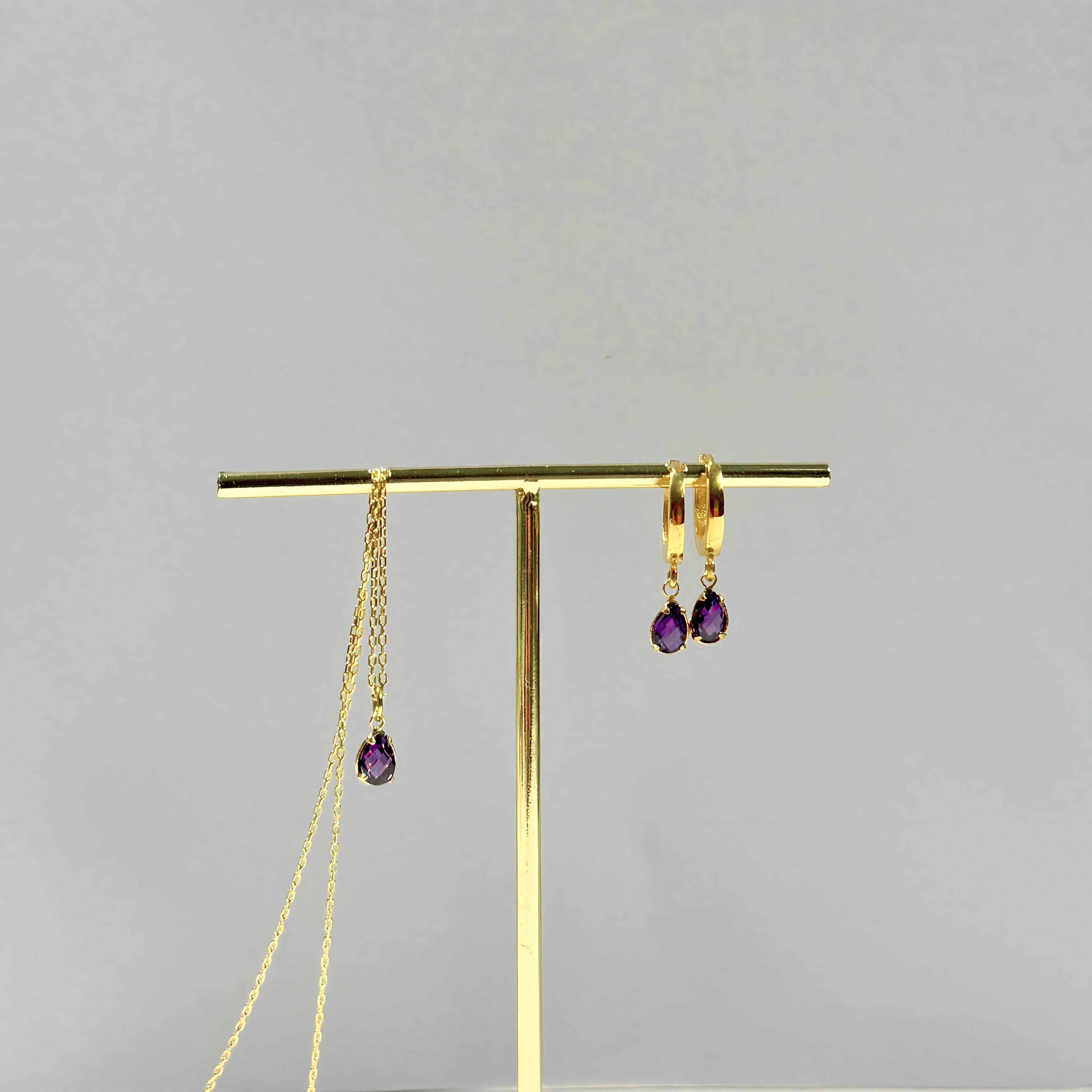 925 Sterling Silver February Birthstone Earrings-Amethyst Hoop Earrings Vertical London Jewellery