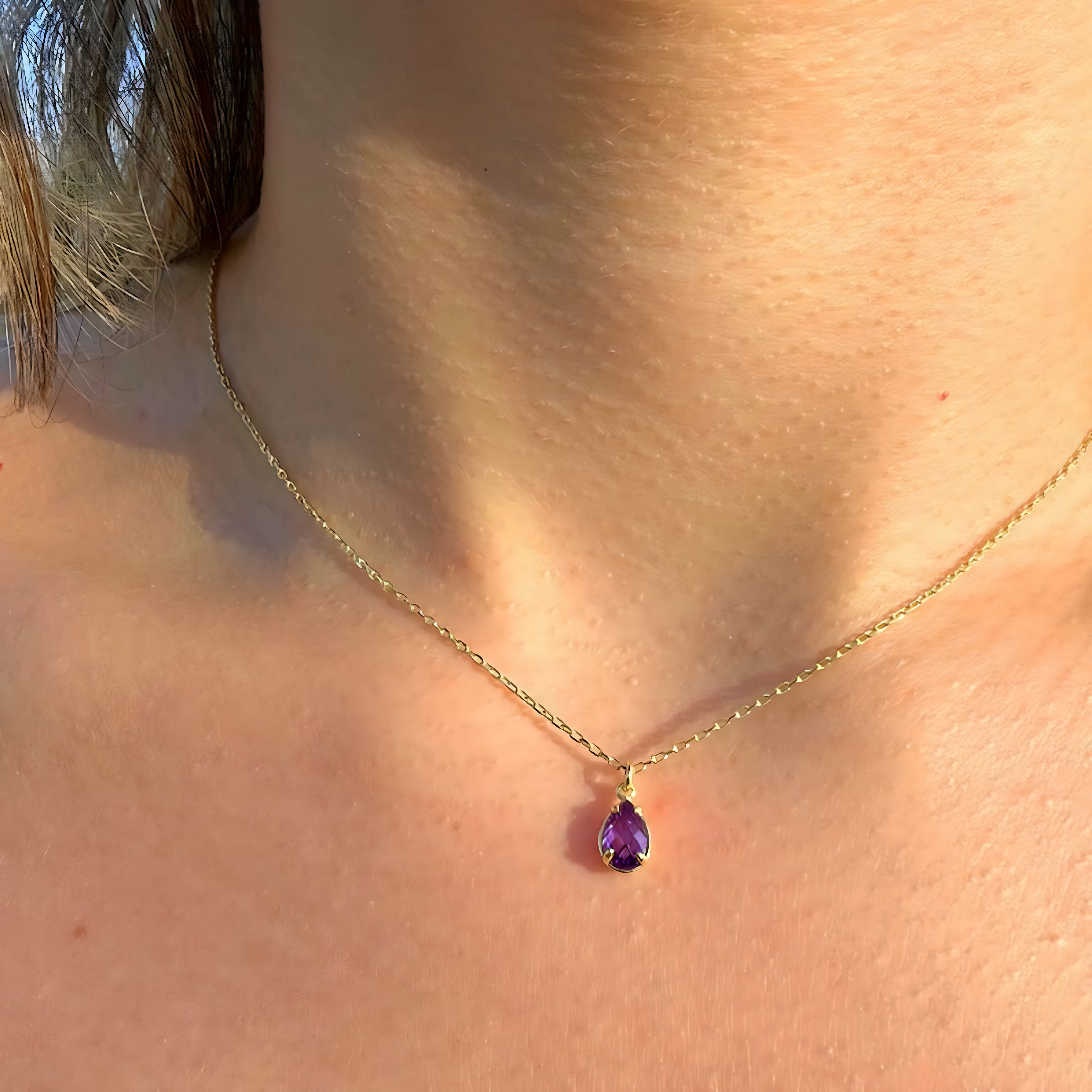 925 Sterling Silver February Birthstone Necklace-Amethyst Necklace Vertical London Jewellery