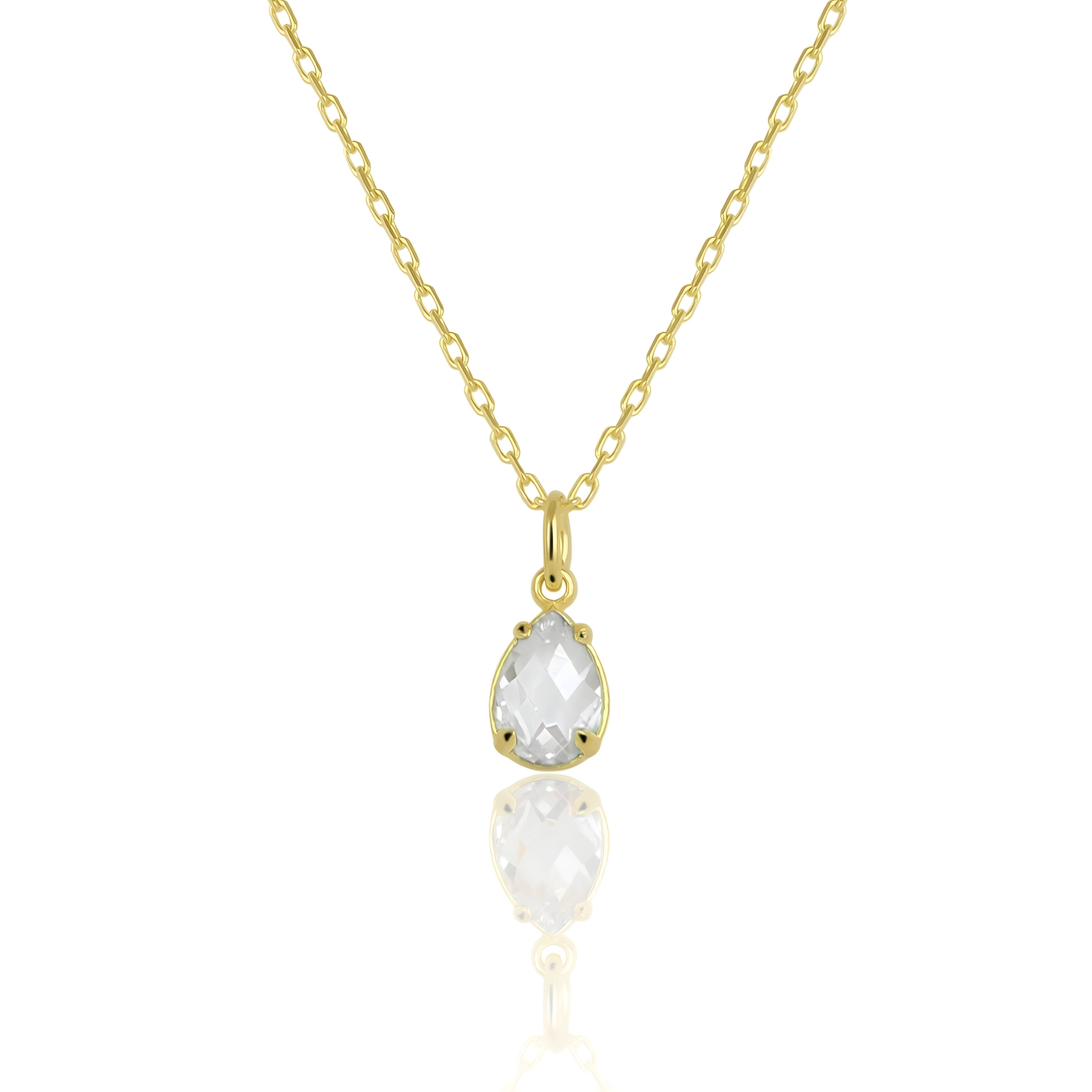 925 Sterling Silver April Birthstone Necklace-Clear Quartz Necklace Vertical London Jewellery