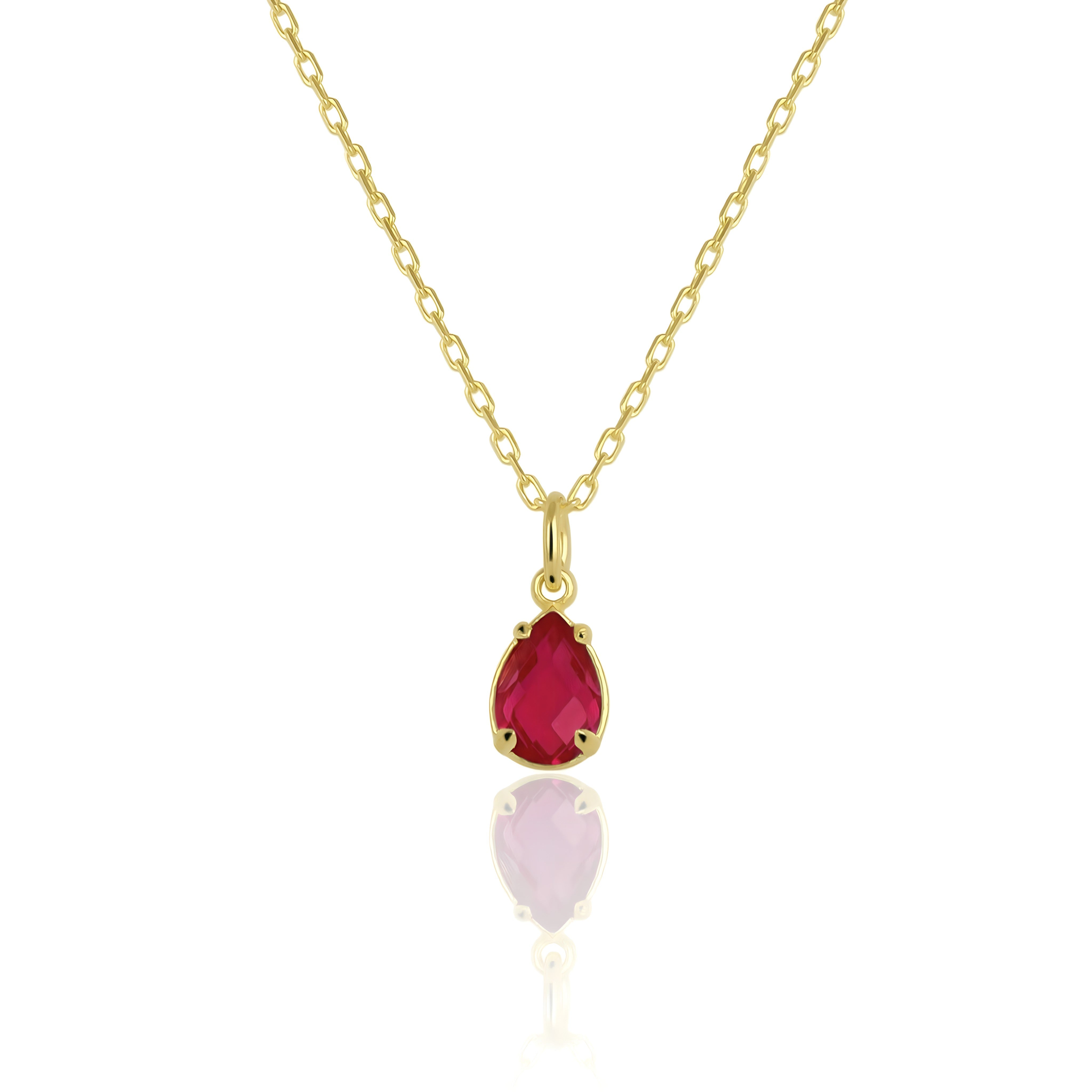 925 Sterling Silver July Birthstone Necklace-Ruby Necklace Vertical London Jewellery