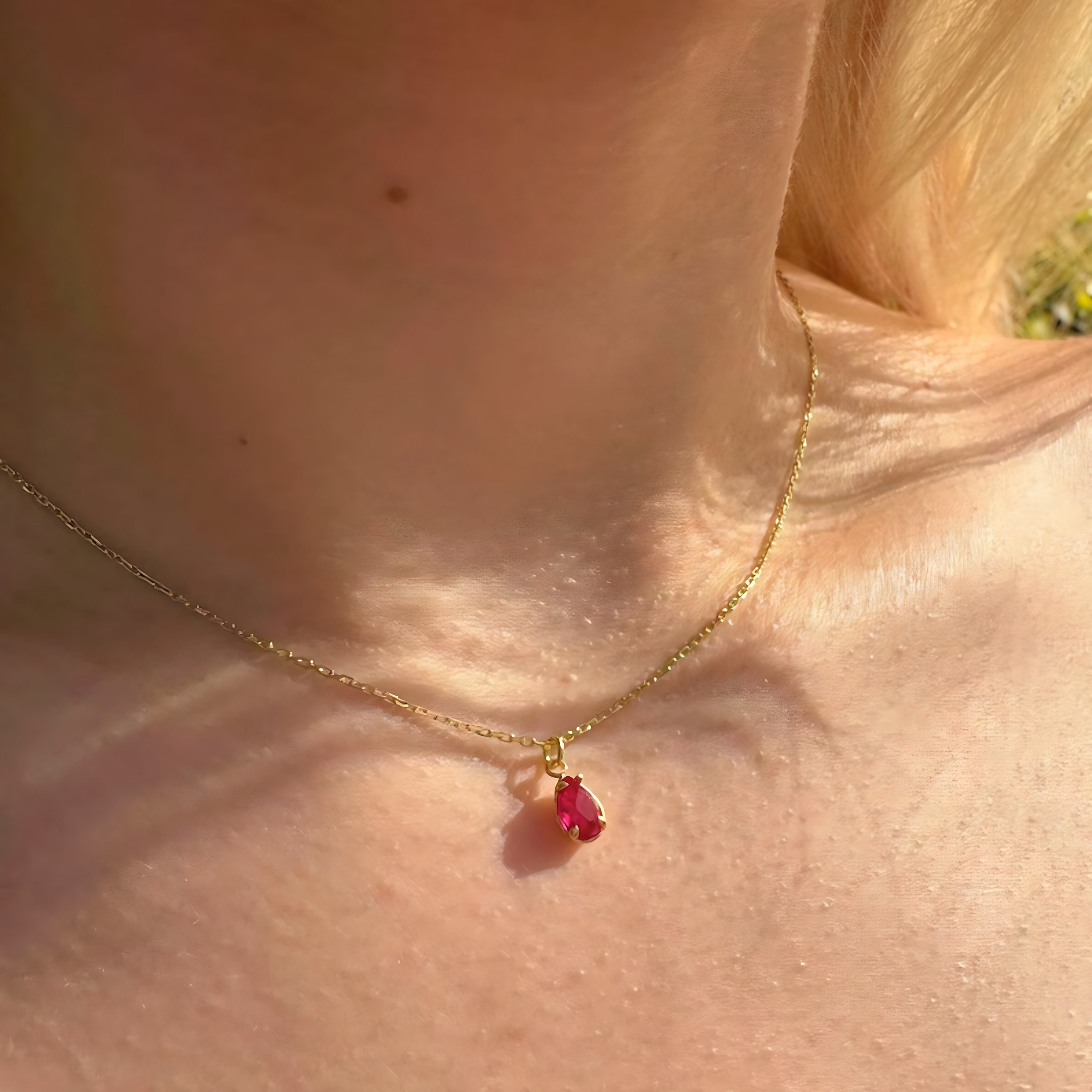 925 Sterling Silver January Birthstone Necklace-Garnet Necklace Vertical London Jewellery