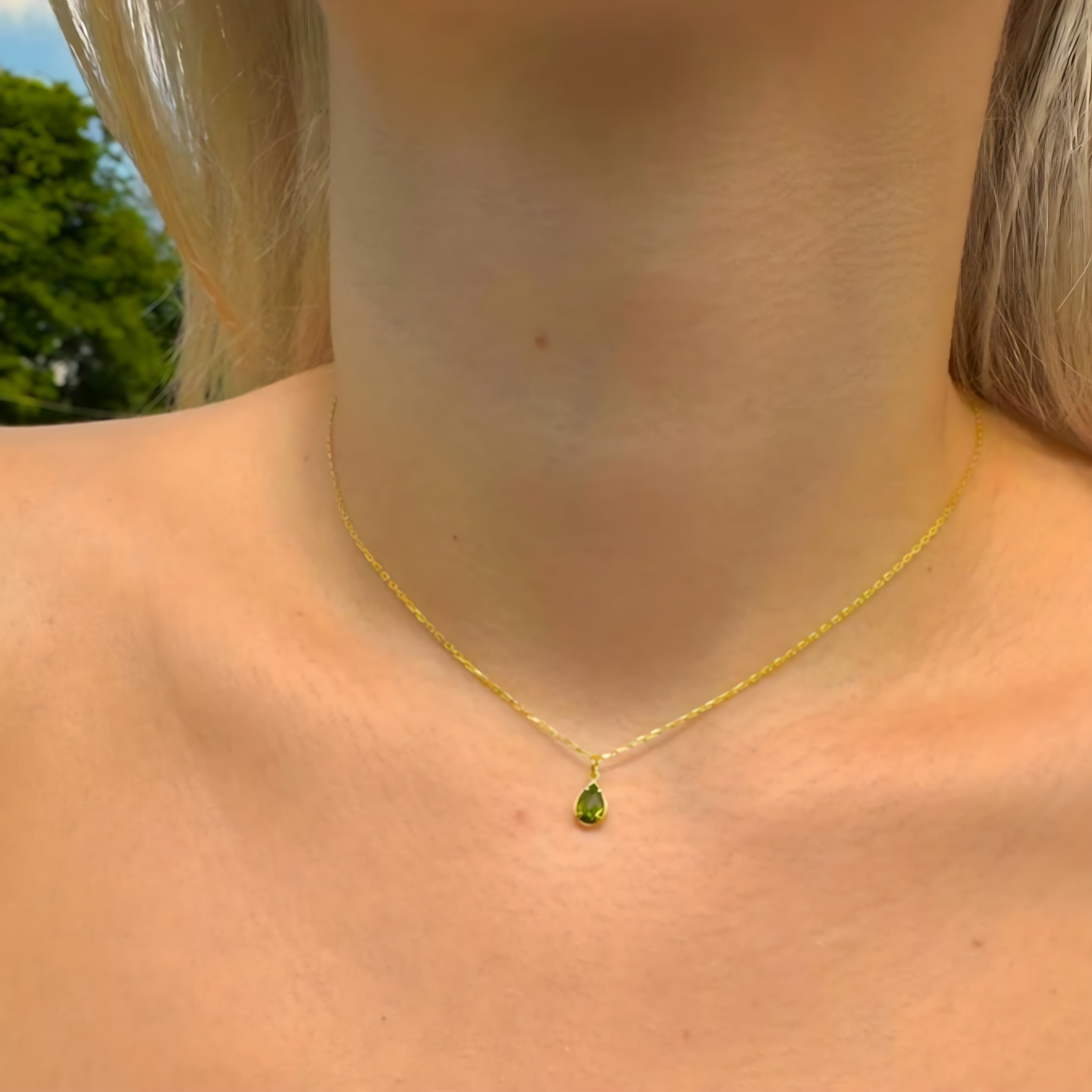 925 Sterling Silver August Birthstone Necklace-Peridot Necklace Vertical London Jewellery