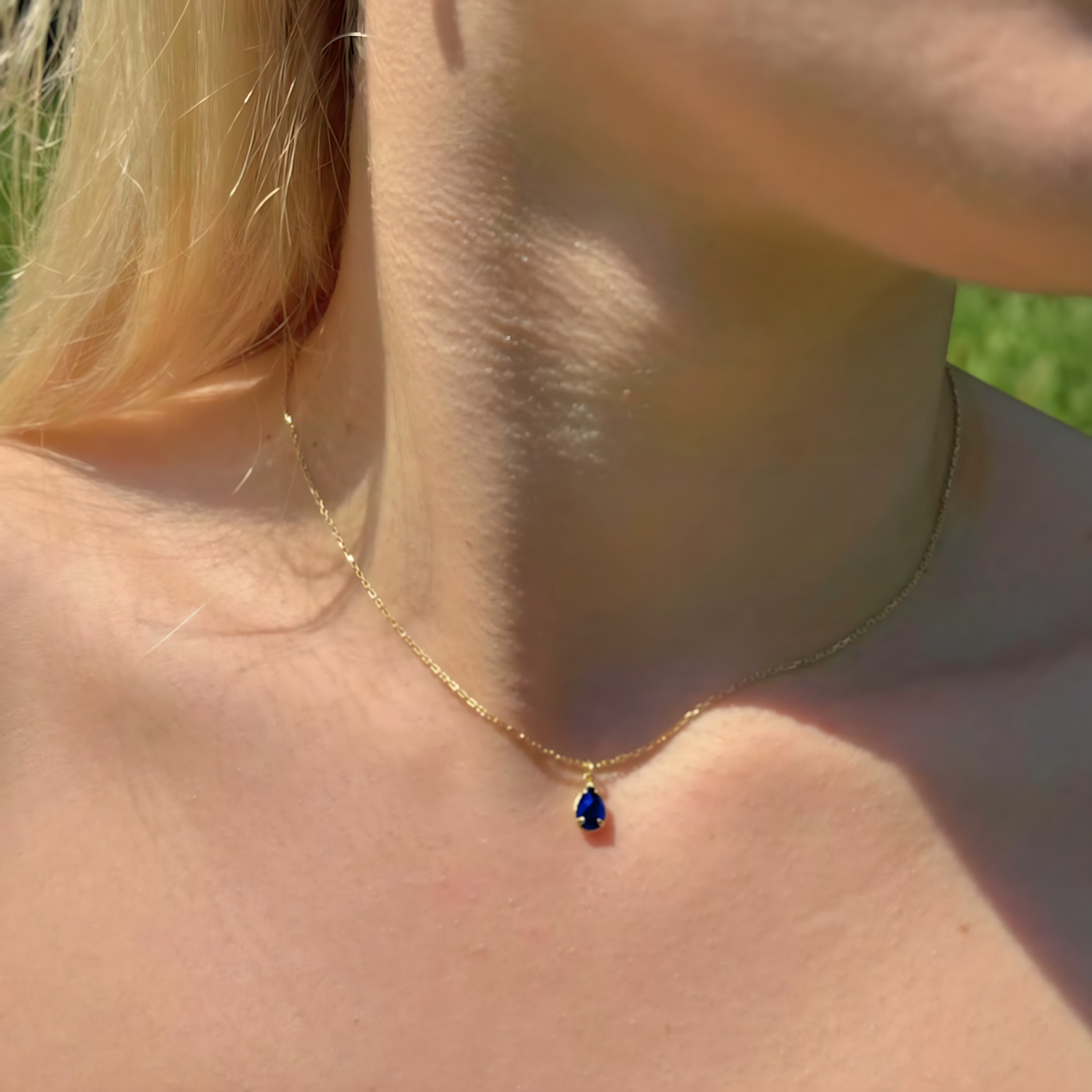 925 Sterling Silver September Birthstone Necklace-Sapphire Necklace Vertical London Jewellery