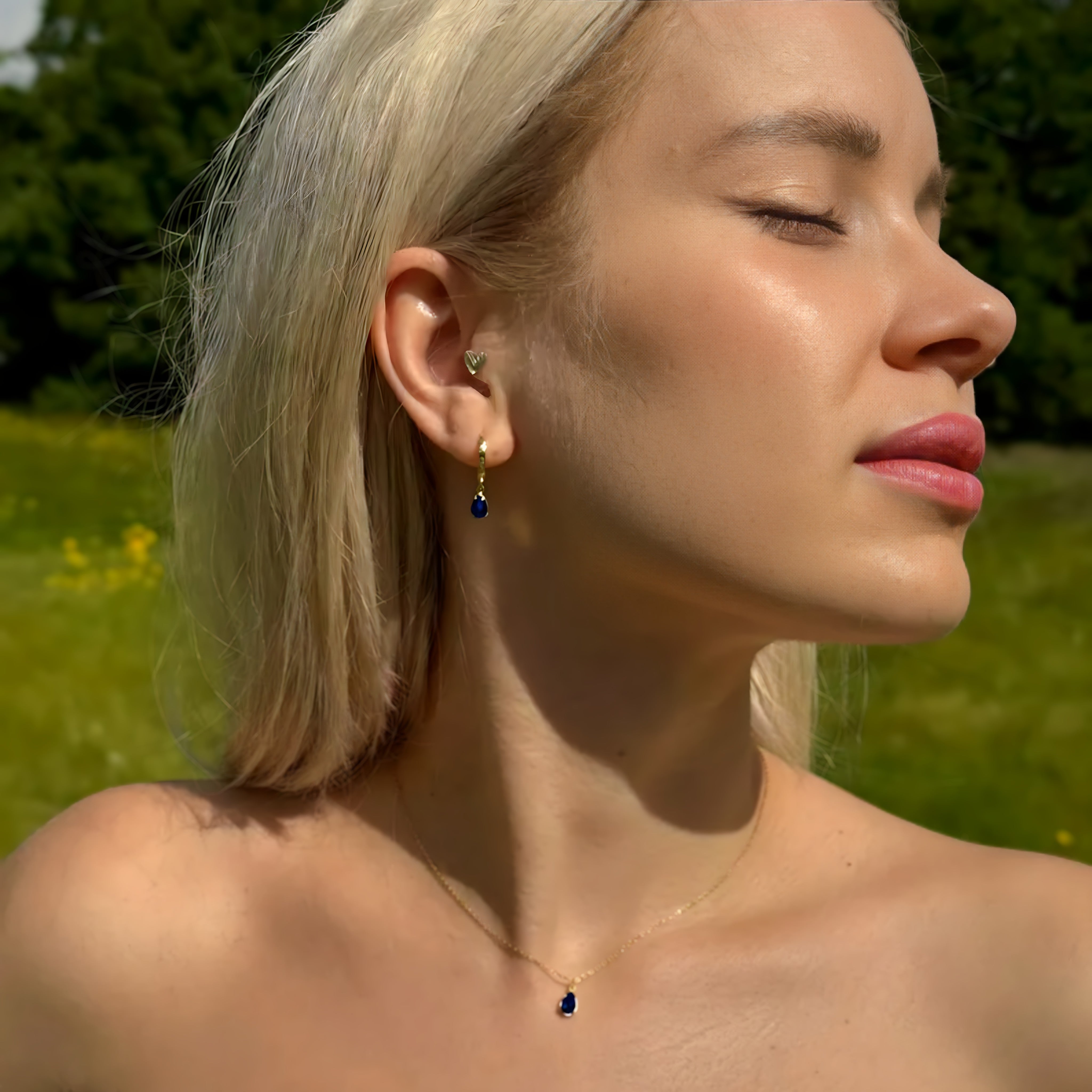 925 Sterling Silver September Birthstone Necklace-Sapphire Necklace Vertical London Jewellery