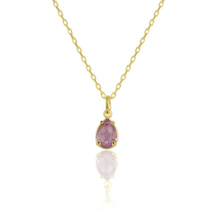 925 Sterling Silver October Birthstone Necklace-Pink Tourmaline Necklace Vertical London Jewellery