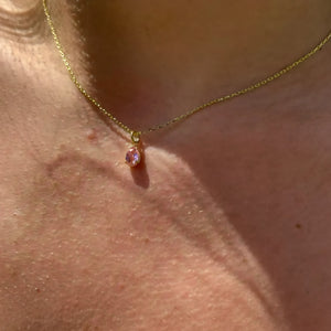 925 Sterling Silver October Birthstone Necklace-Pink Tourmaline Necklace Vertical London Jewellery