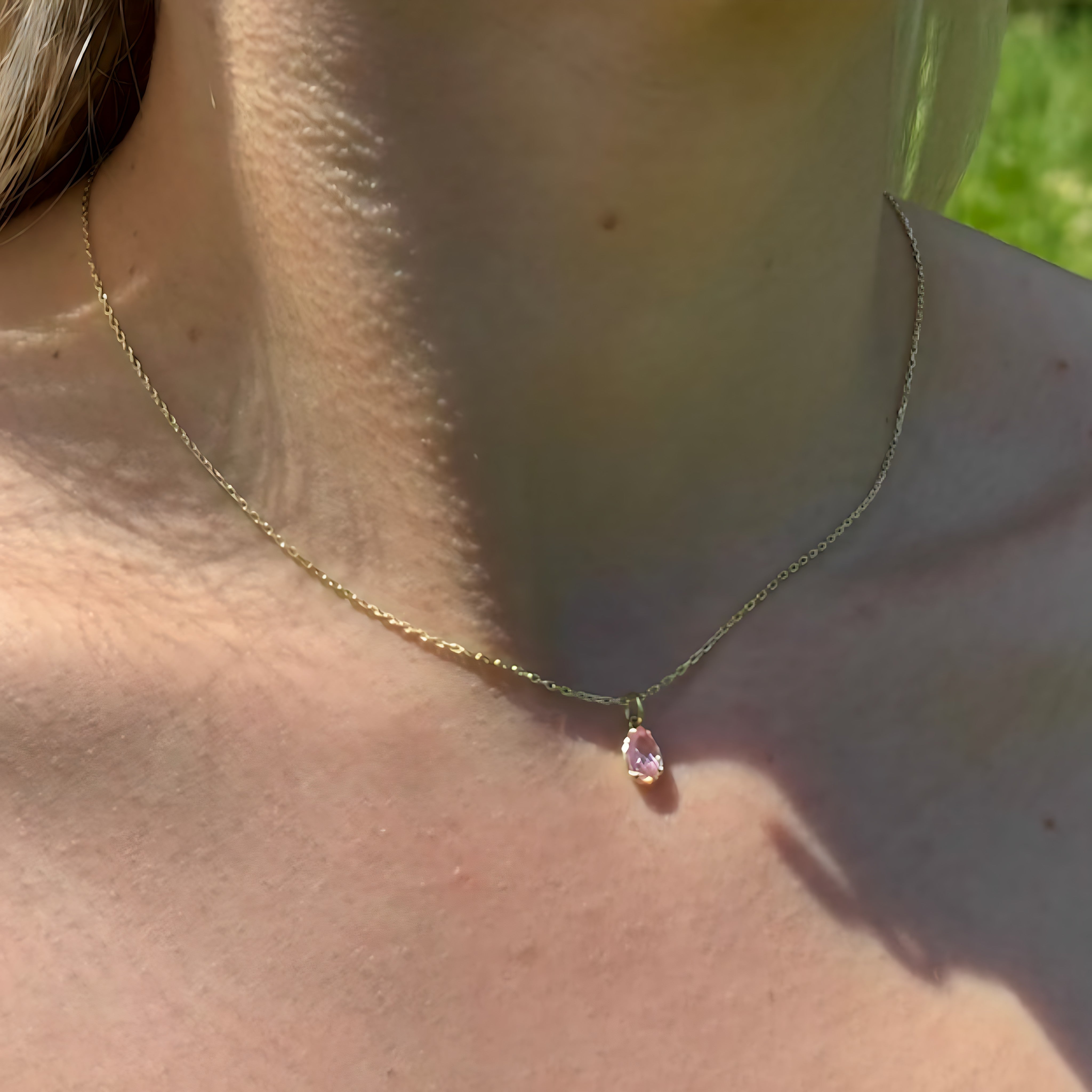 925 Sterling Silver October Birthstone Necklace-Pink Tourmaline Necklace Vertical London Jewellery