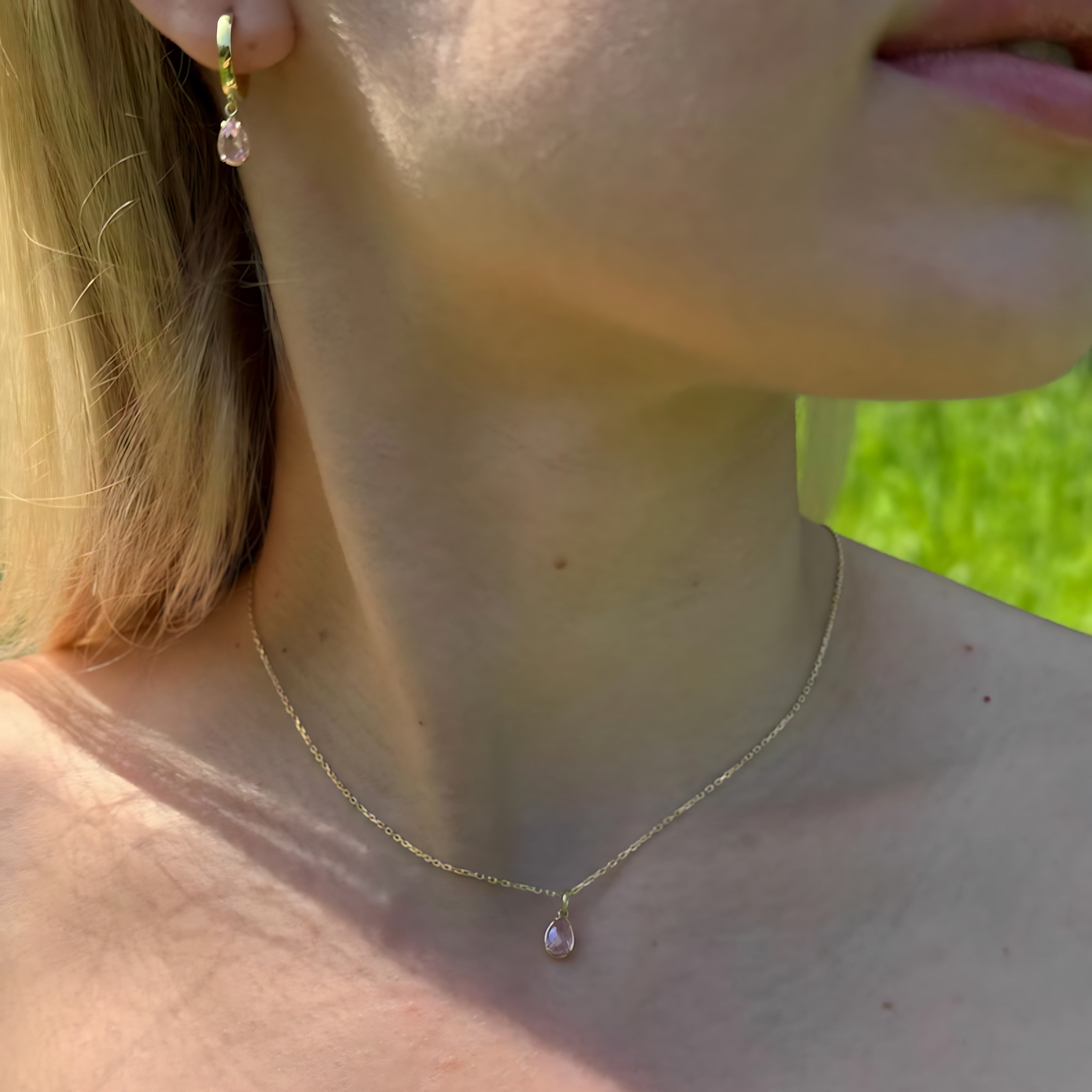 925 Sterling Silver October Birthstone Necklace-Pink Tourmaline Necklace Vertical London Jewellery