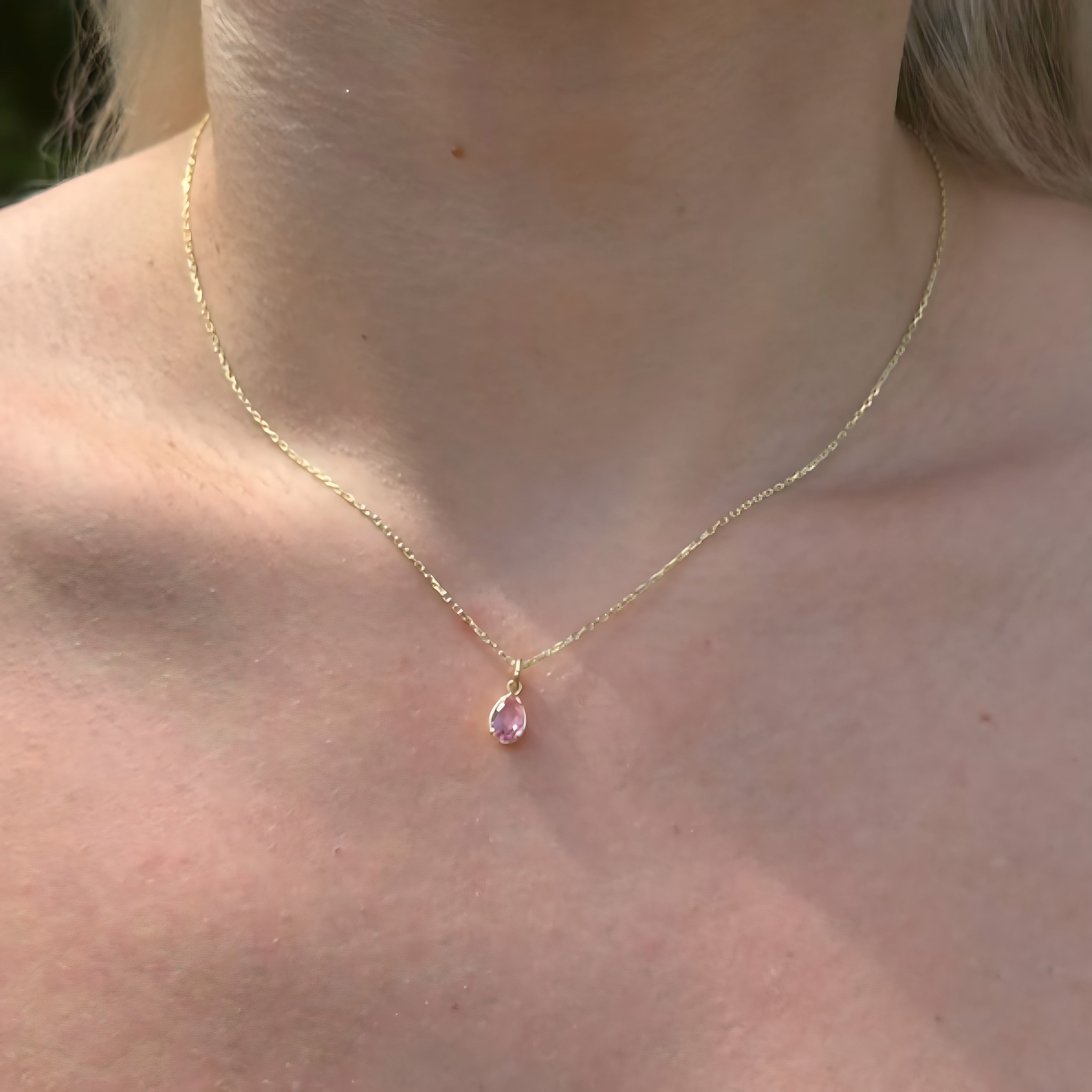 925 Sterling Silver October Birthstone Necklace-Pink Tourmaline Necklace Vertical London Jewellery