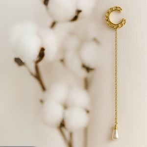 925 Sterling Silver Pearl Drop Ear Cuff Clips Earrings Vertical London Jewellery