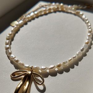Pearl Bow Choker Necklace Vertical London Jewellery