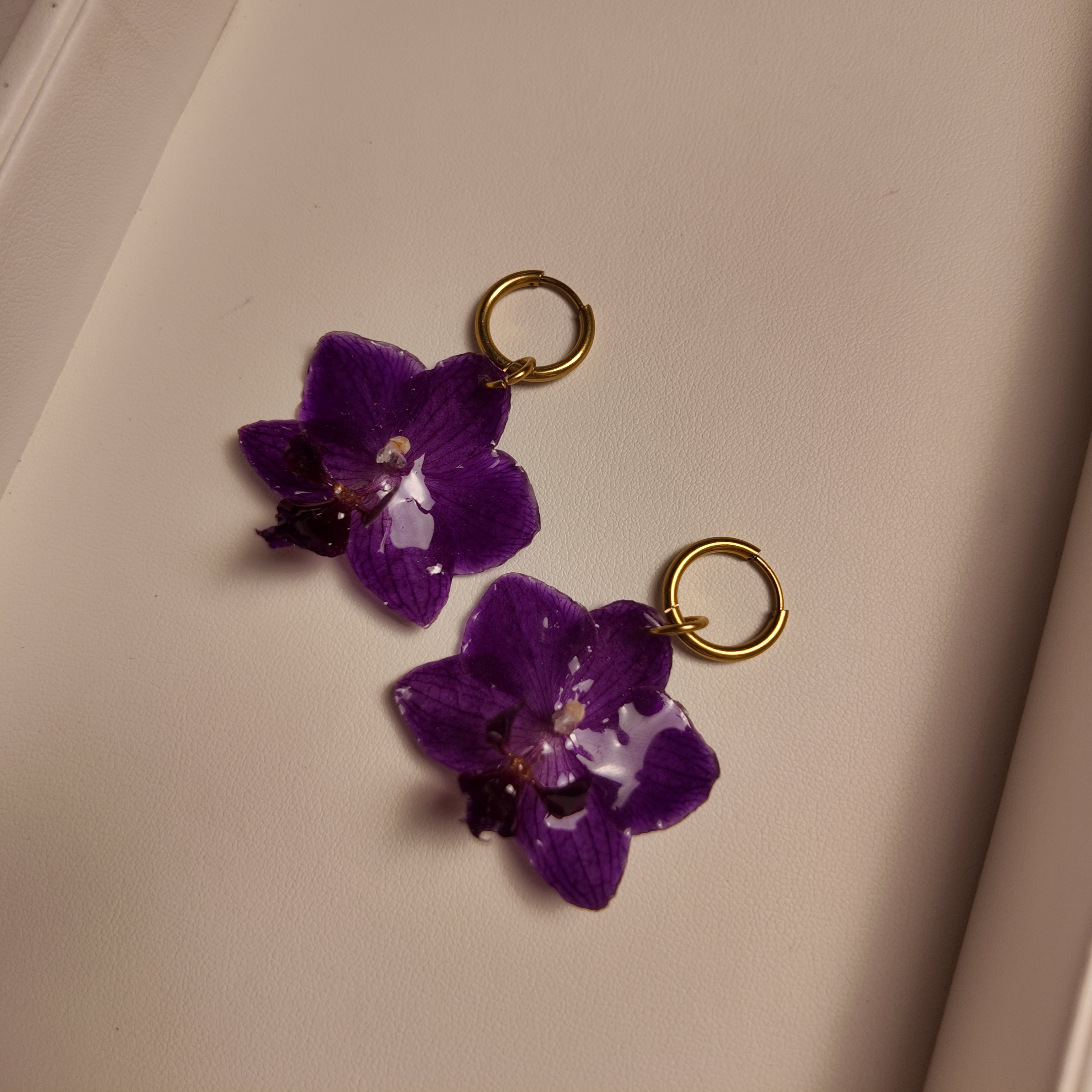 Mini Purple Orchid Earrings Vertical London Jewellery