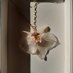 Real Orchid Flower Necklace Vertical London Jewellery