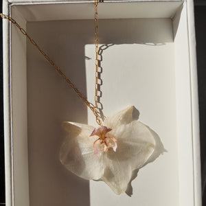 Real Orchid Flower Necklace Vertical London Jewellery