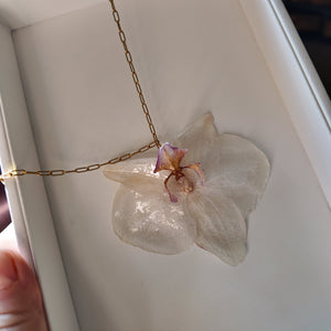 Real Orchid Flower Necklace Vertical London Jewellery