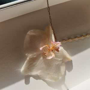 Real Orchid Flower Necklace Vertical London Jewellery