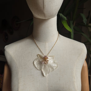 Real Orchid Flower Necklace Vertical London Jewellery